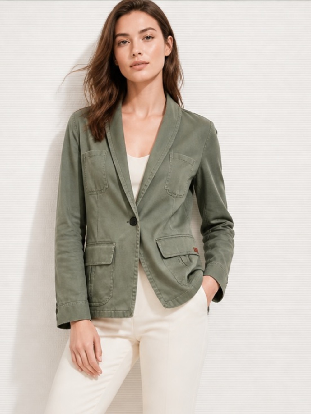 PEACE LOVE WORLD Boho Military Jacket Button Pickets Olive Green Canvas Coat